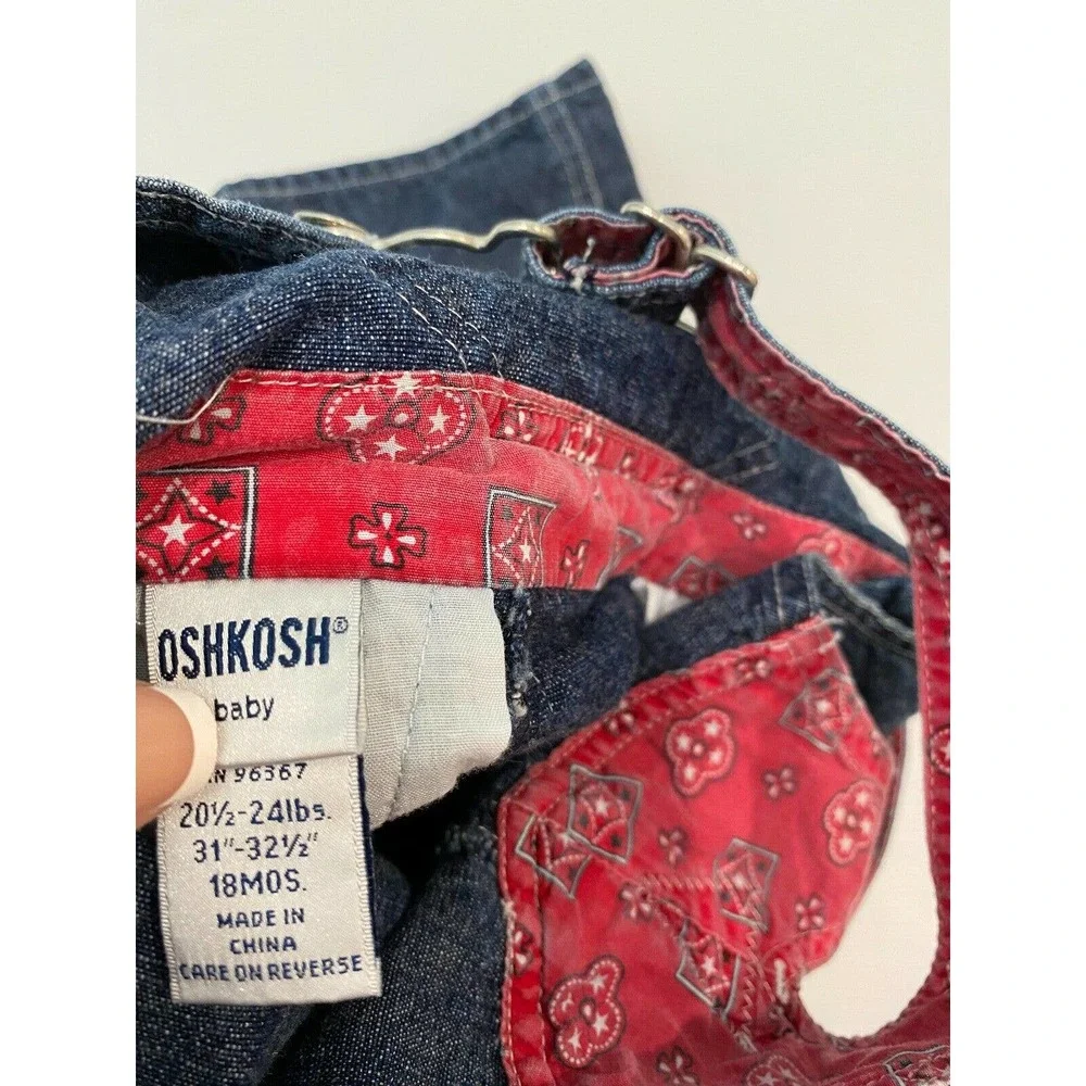 Osh Kosh B'Gosh Kids Toddler Dark Denim Overall Bib 18 mos Stars Red Vtg